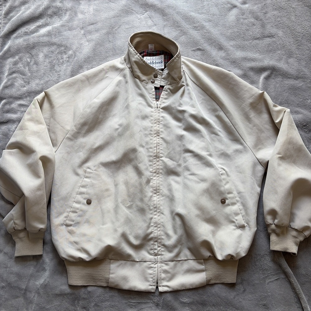 Saddlebrook Vntg Made in USA Plaid Lined Harrington Bomber Jacket XXL Beige Tan